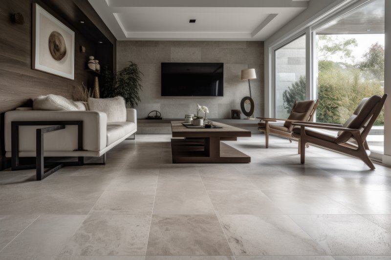 living room with stone flooring