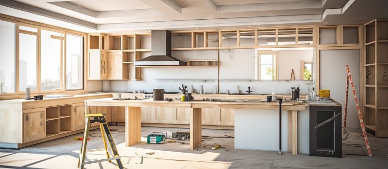 a kitchen being remodeled 